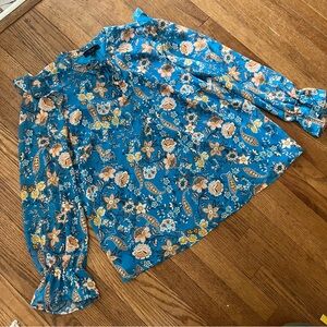 Eclair Long Sleeve Ruffle Floral Blouse Size Large